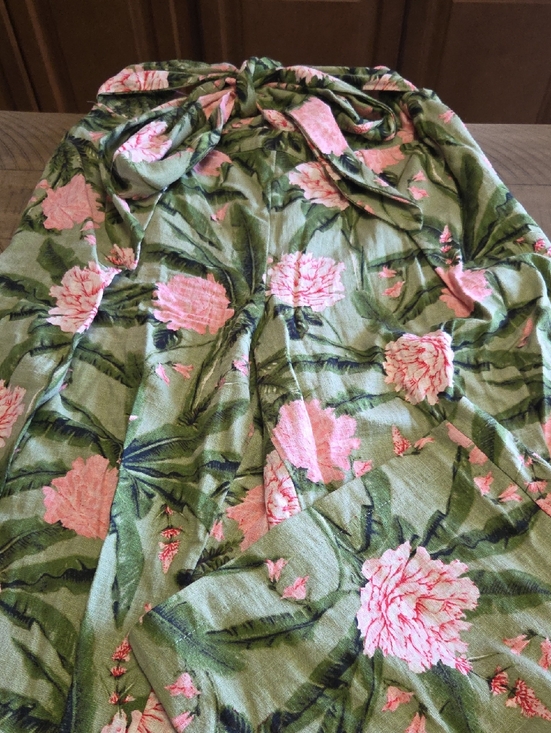 Agua Bendita Pants - Agua Bendita Green Slacks with Pink Floral Tie Waist
